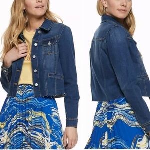 NWT-NINE WEST Mini Puff Sleeve Frayed Denim Jacket
